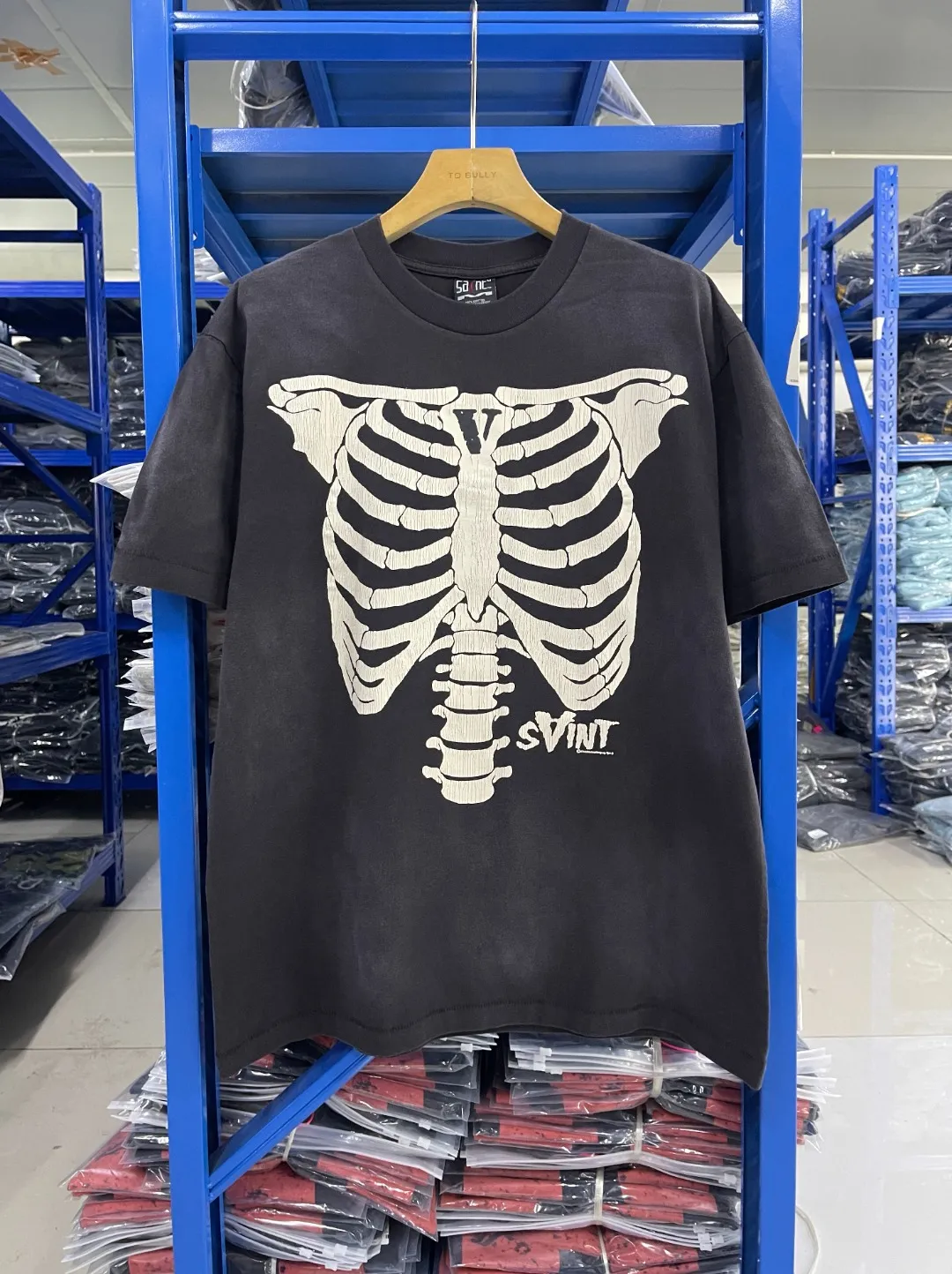 Spot ST426 style washed gray P136 SAINT MICHAEL 25SS skull round neck printed loose retro washed distressed T-shirt size S-M-L-XL